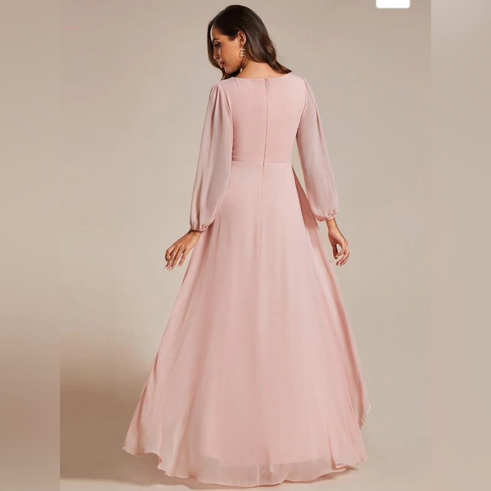 Ever Pretty A- Line Pleated See-Through Long Lantern Midi Chiffon Dress Side 10 - Picture 2 of 8